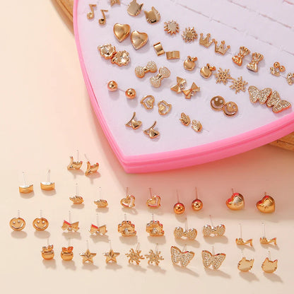 36 Pairs Mini Stud Earrings – Cute Snowflakes, Cat, Butterfly Designs for Girls, Fashion Daily Ear Jewelry