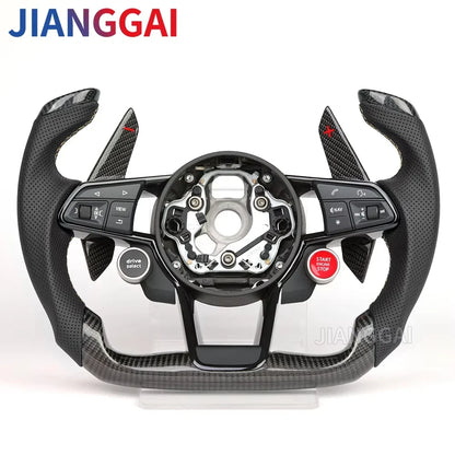 Carbon Fiber Steering Wheel - Sport Racing Wheel with Paddle Shifts, Buttons & Trim for Audi R8 TT TTS 2016-2023