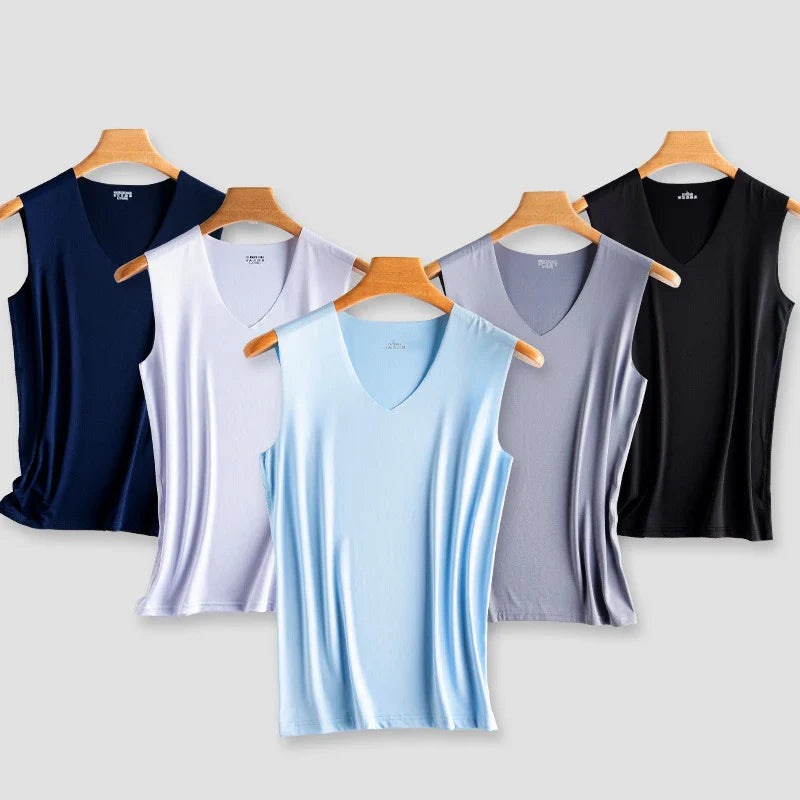 Men’s Silk Tank Top – Seamless Sleeveless Sport Vest, Plain Casual Summer Undershirt for Gym & Everyday Wear