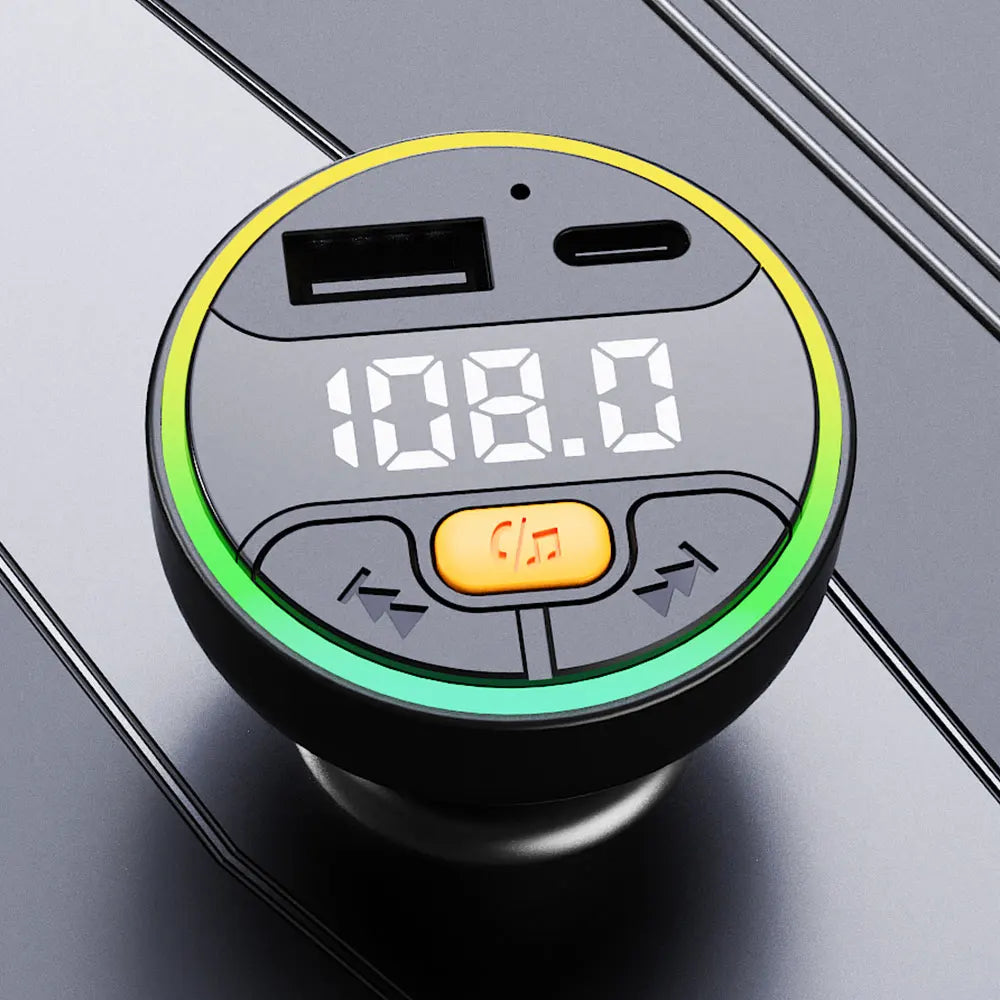 Bluetooth 5.3 Car FM Transmitter – Handsfree Wireless Audio Adapter with USB-C Fast Charging, MP3 Player & Auto Radio Modulator Car Kit for All Vehicles