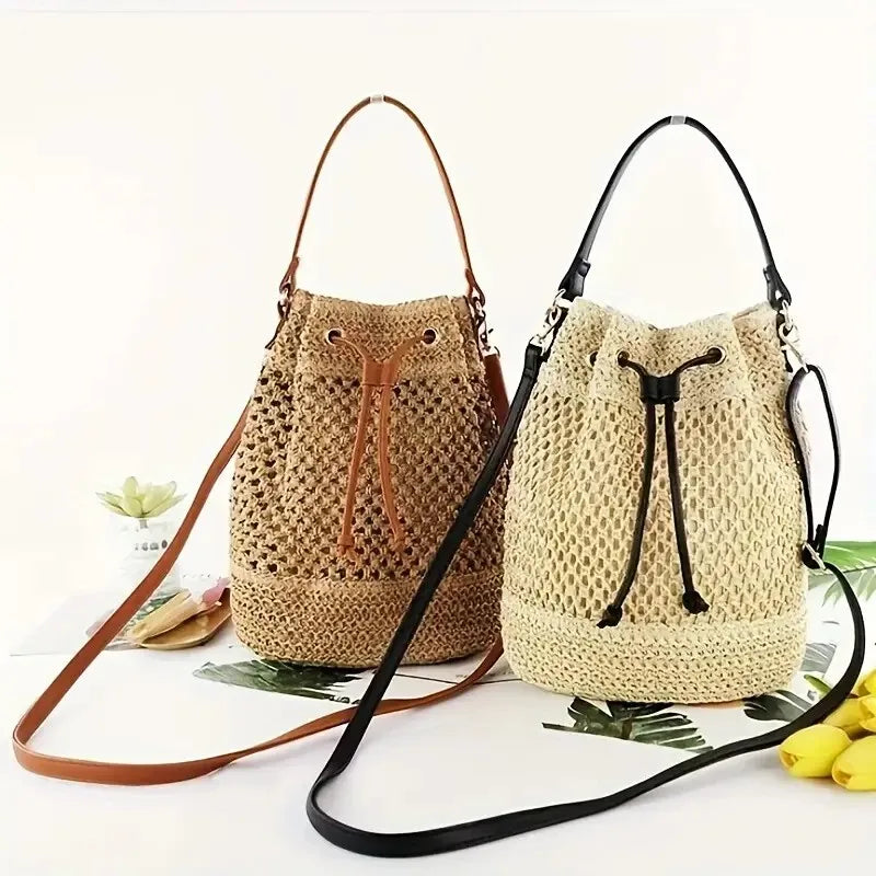 3PCS DIY Crochet Bag Accessories Set – Adjustable Strap, Drawstring Closure & Faux Leather Base for Handmade Handbags