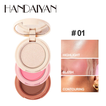Handaiyan 3-in-1 Eyeshadow, Highlighter & Blusher Palette – Moonlight Stone Glitter Powder for Face & Nose