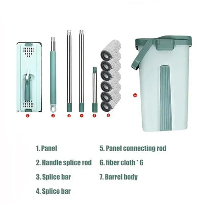 Flat Squeeze Mop with Bucket – Easy Wring Microfiber Floor Cleaner for Hardwood & Laminate