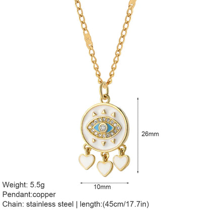 Heart Evil Blue Eye Sun Necklace – Cute Dog, Bee & Elephant Gold Pendant with Long Stainless Steel Chain for Women
