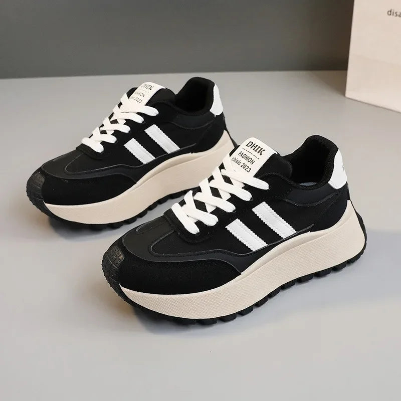 Spring Thick Bottom Women's Shoes – 2024 Summer Casual Patchwork Leather Sneakers, Vulcanized Casual Shoes for Ladies (Chaussure Femme)