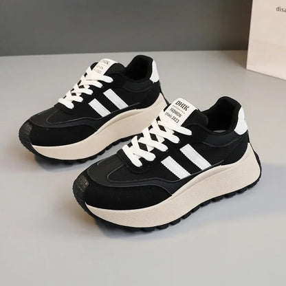 Spring Thick Bottom Women's Shoes – 2024 Summer Casual Patchwork Leather Sneakers, Vulcanized Casual Shoes for Ladies (Chaussure Femme)