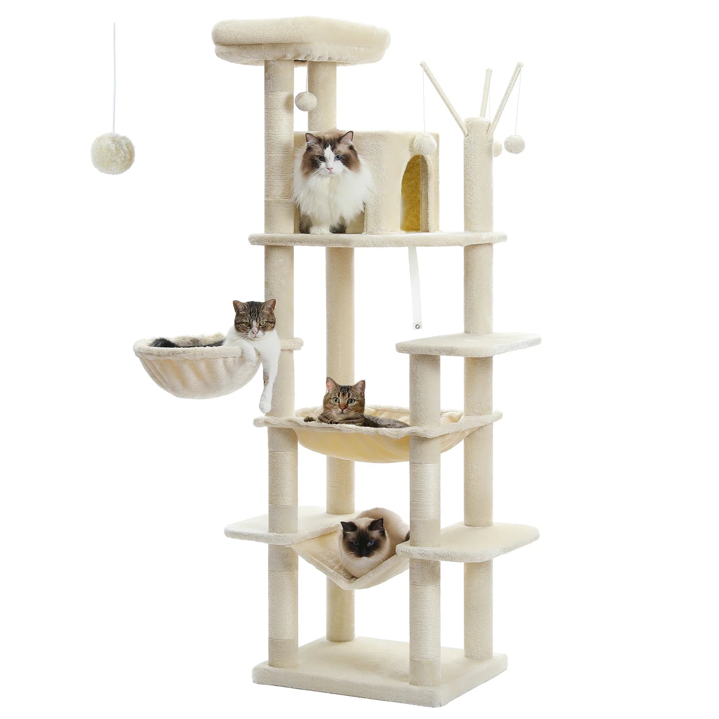 Large Cat Tree Tower – Multi-Level Plush Indoor Cat Condo with Scratching Posts, Boards, Perches & Caves