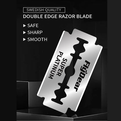 Double Edge Beard Shaver Set – Men's Classic Stainless Steel Razor with Trimmer Blades and Storage Box
