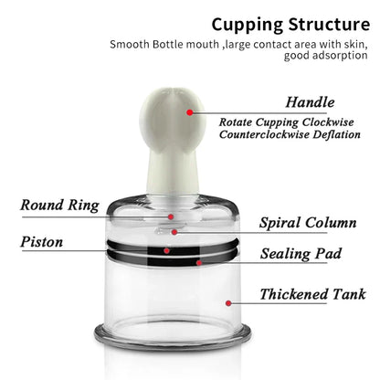 Rotating Handle Suction Cupping Set – 4 Sizes Twist Vacuum Cups for Nipple Enhancement & Anti-Cellulite Massage