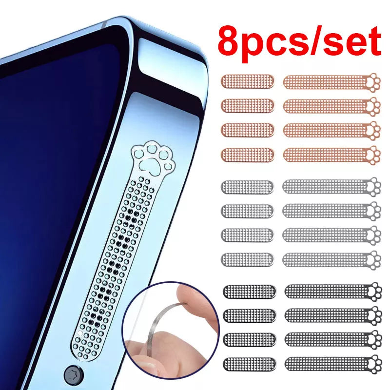 8pcs Cat Paw Styled Phone Dustproof Net Stickers: Metal Mesh Dust Covers for iPhone 12 13 Pro Max - Earpiece Speaker Hole Anti-Dust Solution