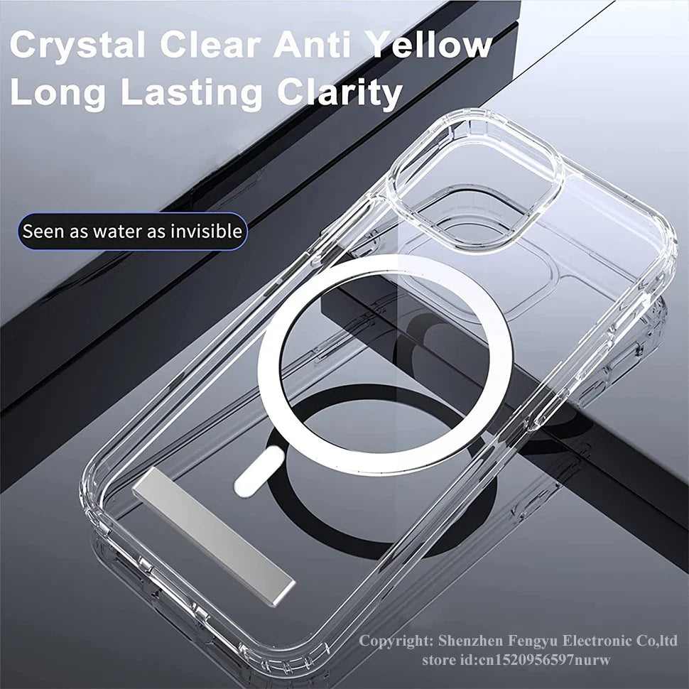 Clear Magnetic Phone Case with Kickstand for iPhone 16, 15, 14, 13, 12, 11 Mini – MagSafe Compatible, Wireless Charging Back Cover