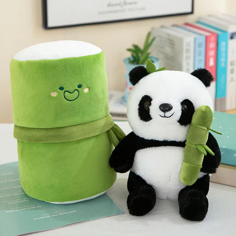 Kawaii Bamboo Tube Panda Plush Toy Set – Cute Reversible Stuffed Bear Dolls, Children’s Valentine’s Day Gift