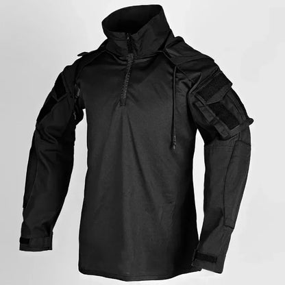 Men’s Tactical Camo Hooded Combat Shirt – Durable Cotton Airsoft & Paintball Hunting Outdoor Wear-Resistant Military Style T-Shirt
