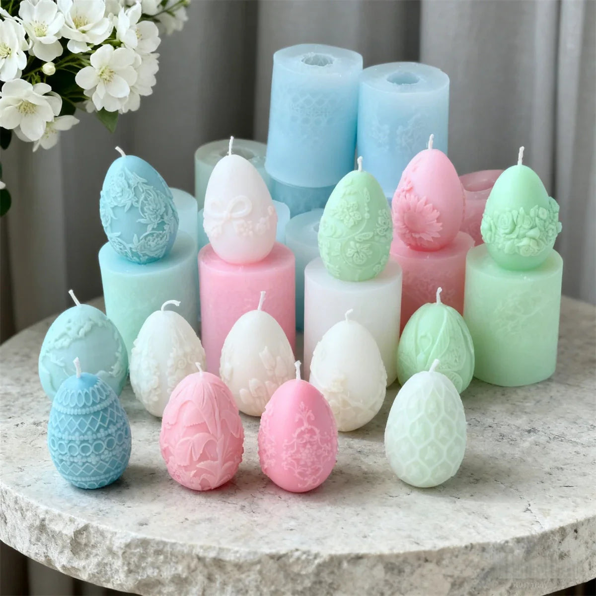 3D Easter Egg Scented Candle Silicone Mold – DIY Embossed Butterfly & Flower Egg Shape for Candle & Plaster Making, Easter Gift