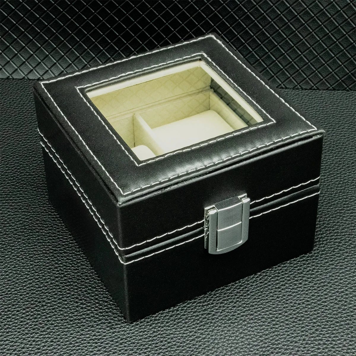 PU Leather Watch Display Box — Glass Top Storage Organizer with Slots for Men’s Watches, Perfect Gift