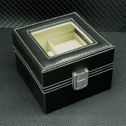 PU Leather Watch Display Box — Glass Top Storage Organizer with Slots for Men’s Watches, Perfect Gift