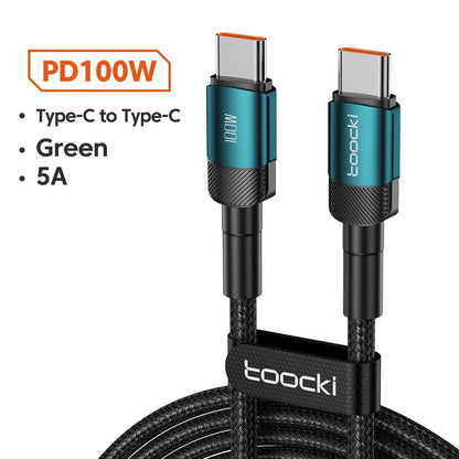 Toocki PD 100W/60W Type-C to Type-C Cable – Quick Charge 3.0 Fast Charging for iPhone 15, Huawei, Samsung, Xiaomi