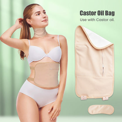 Reusable Castor Oil Pack Wrap - Organic Cotton with Adjustable Elastic Strap, Castor Oil Compress for Body Care