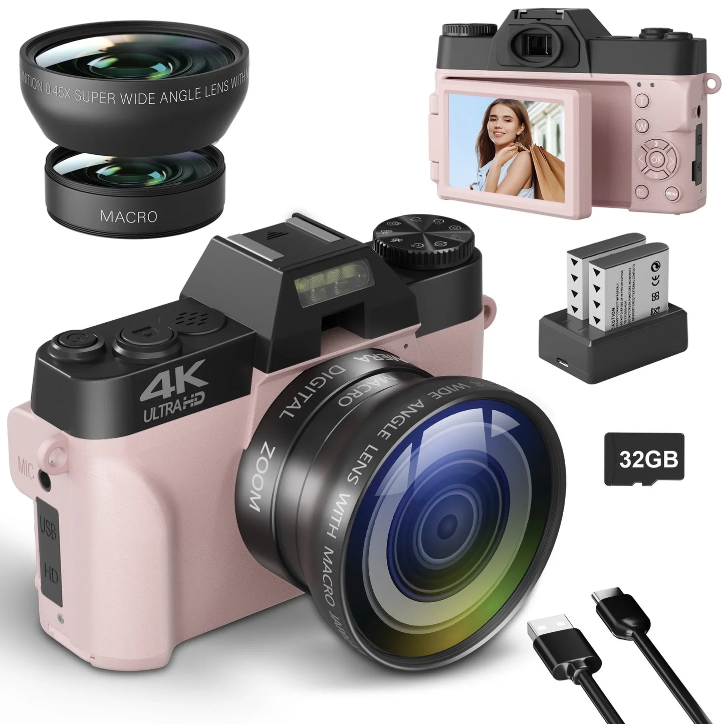 Compact 4K Digital Camera – 64MP WiFi Webcam, Retro Vlog Recorder with 3-Inch Flip Screen & Wide Angle Lens for YouTube
