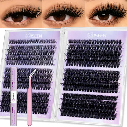 DIY Lash Clusters Kit – Wispy Natural C Curl Eyelash Extensions 8–16mm with Bond & Seal for Salon-Style Eyelash Makeup