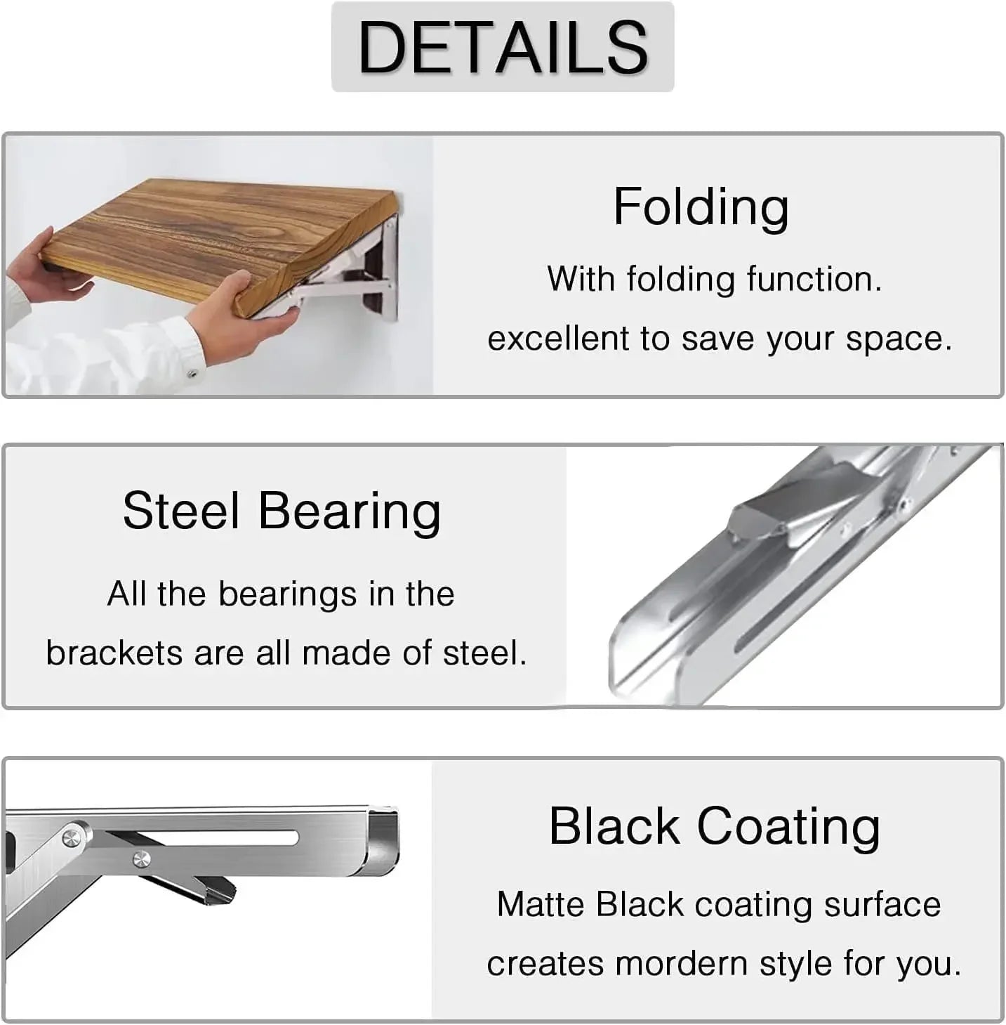 2PC Heavy-Duty Folding Shelf Brackets – Stainless Steel Wall-Mounted Collapsible Supports for Garage & Workstation