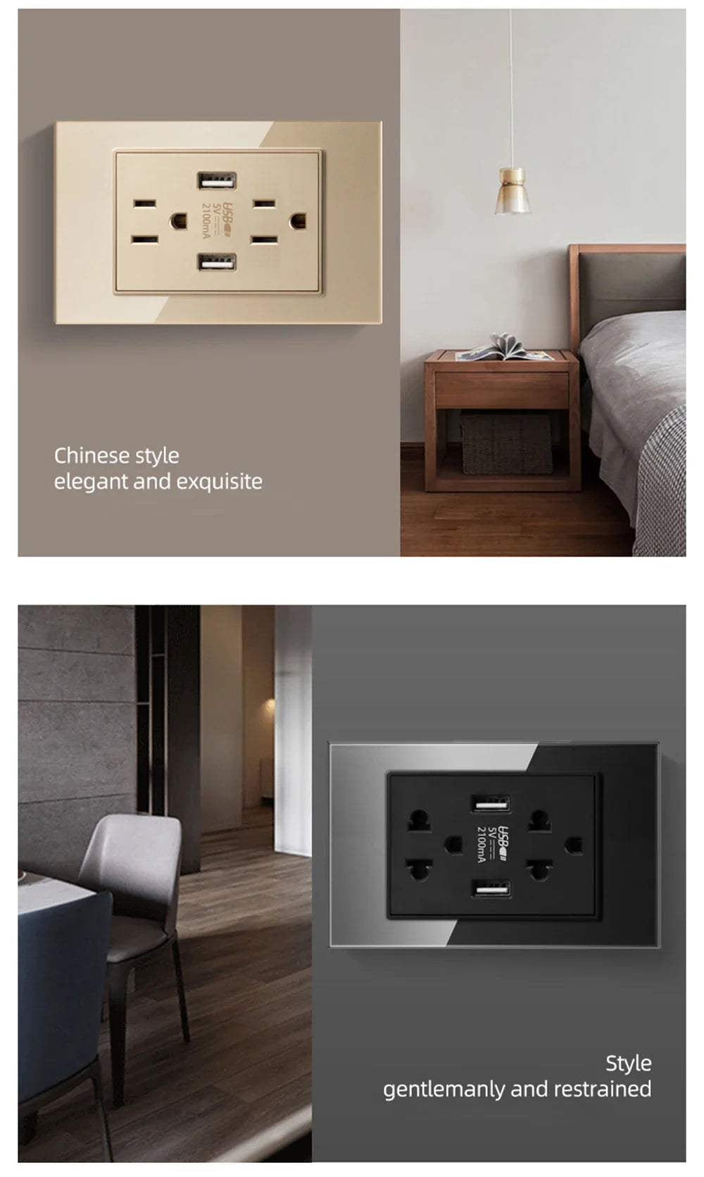 Herepow 118 Series Dual USB Wall Socket - Thailand & American Standard Smart Plug Adapter with Type-C 3.1A Fast Charging