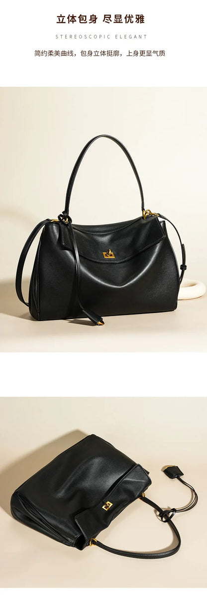 New Rodeobag Leather Kelly Bag — Women’s Large Capacity Fashion Handbag with Advanced Lock, High-End Underarm Bag