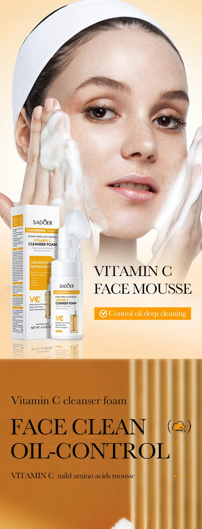 SAODER Q10 & Vitamin C Facial Cleanser — Moisturizing Brightening Face Wash Foam for Gentle Skin Cleansing