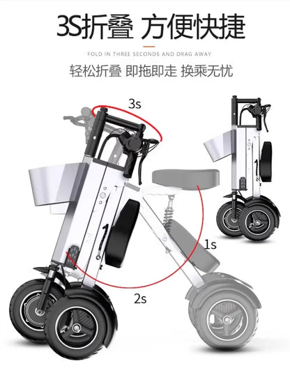 48V Folding Electric Trike – Lightweight Portable 3-Wheeled Mini Electric Scooter
