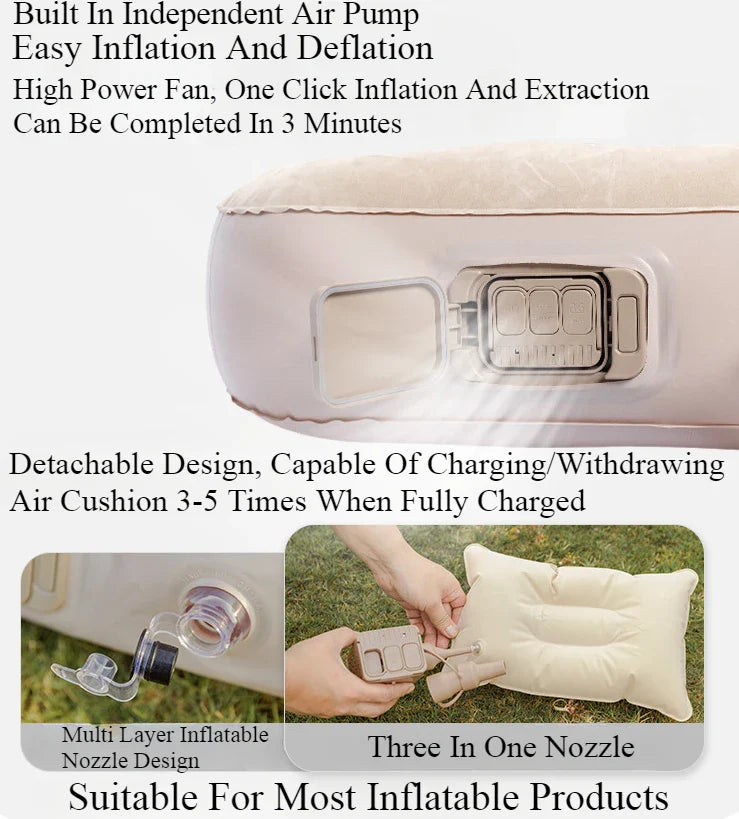 MOUNTAINHIKER 2025 Inflatable Air Mattress – PVC Glamping Sleeping Mat with Built-in Pump for 1-3 Persons