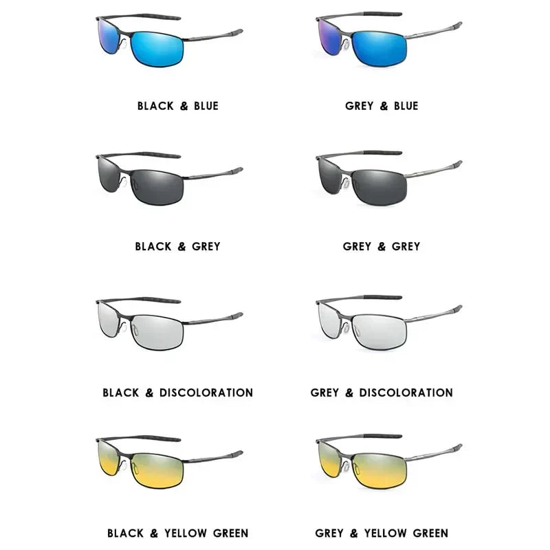 Photochromic Men’s Polarized Sunglasses – Metal Square Frame, UV400 Protection for Driving, Sports & Cycling
