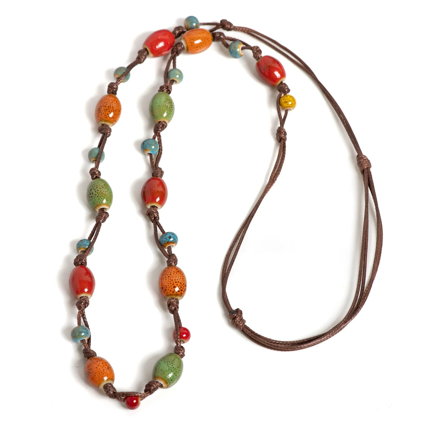 Colorful Handmade Ceramic Jewelry Set - Adjustable Boho Necklace & Bracelet Two-in-One Gift for Women