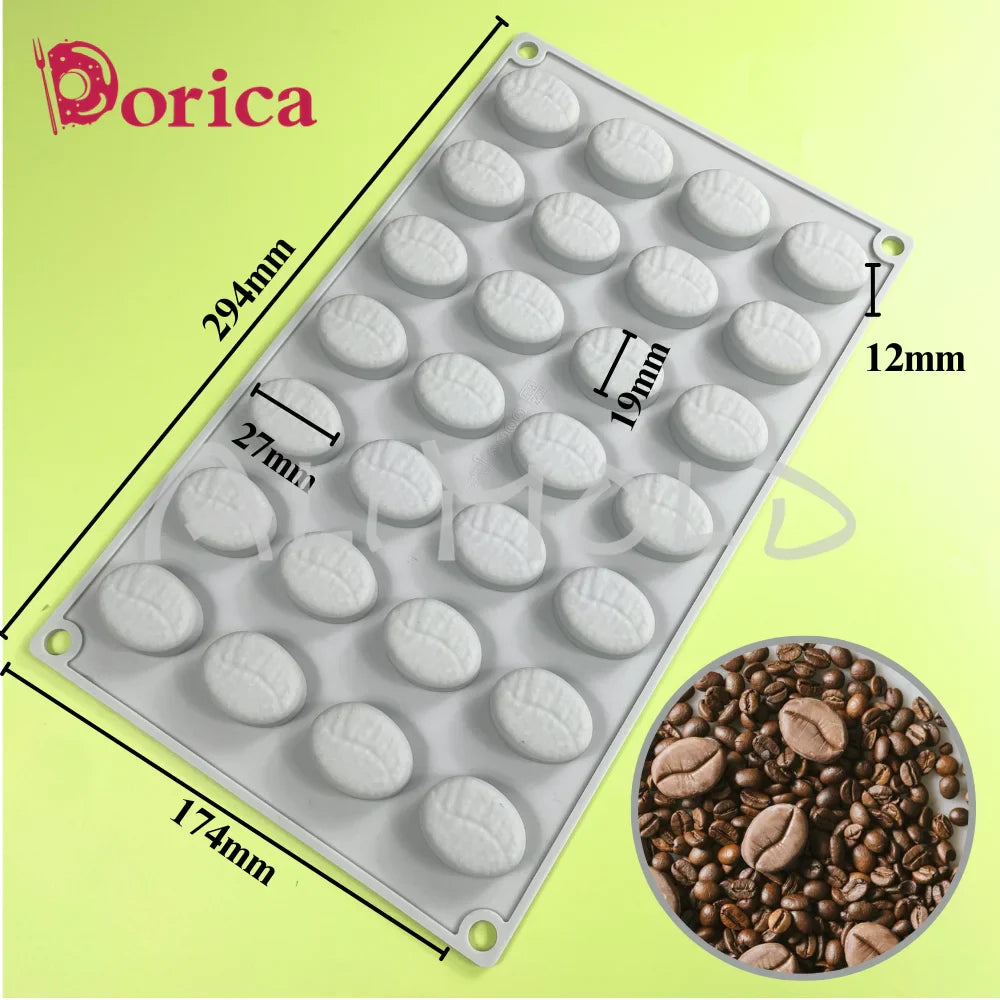 28-Hole Coffee Bean Silicone Mold – DIY Chocolate, Pudding, Soap, Candle, and Cake Decoration Bakeware