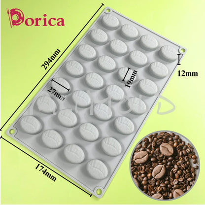 28-Hole Coffee Bean Silicone Mold – DIY Chocolate, Pudding, Soap, Candle, and Cake Decoration Bakeware