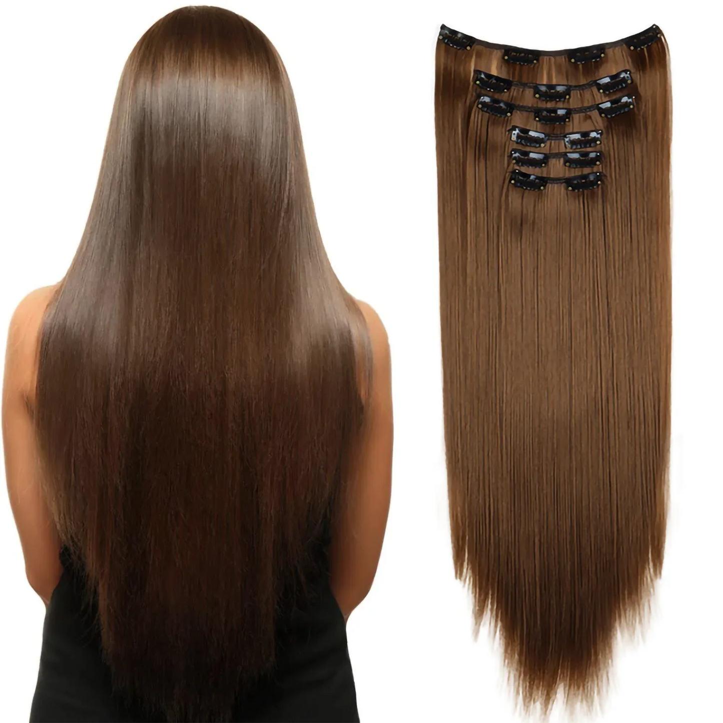 24-Inch 16 Clips-in Hair Extensions – Long Straight Synthetic Blonde & Black Hairpieces, Heat Resistant for Daily Use