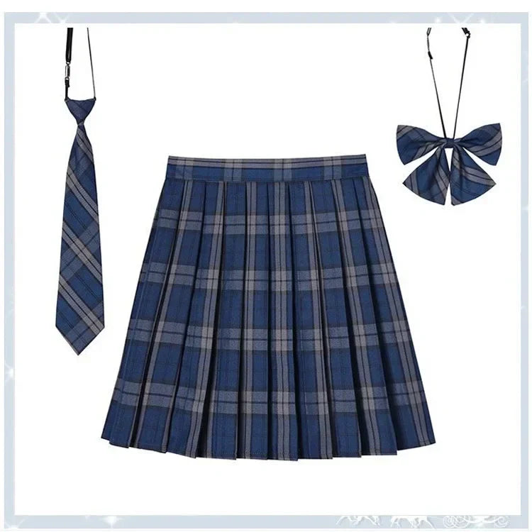 Women’s Plaid Pleated Skirt with Bowtie – XS-5XL Harajuku Preppy Mini Japanese School Uniform, Summer Kawaii Jupe