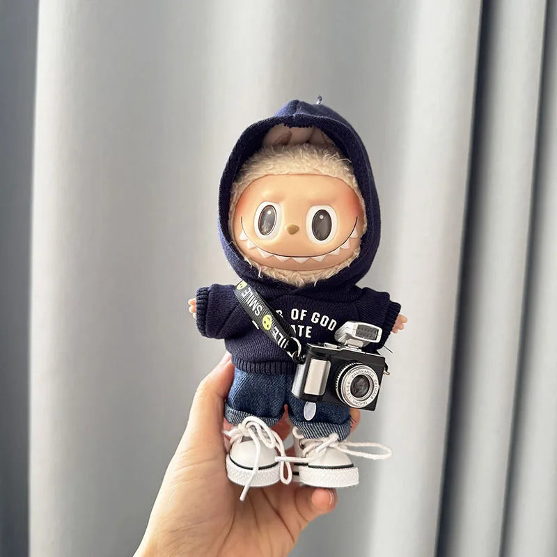 17cm Labubu Idol Dolls Clothes - Kpop EXO DIY Accessories, Cute Mini Plush FEAR Hoodie Se