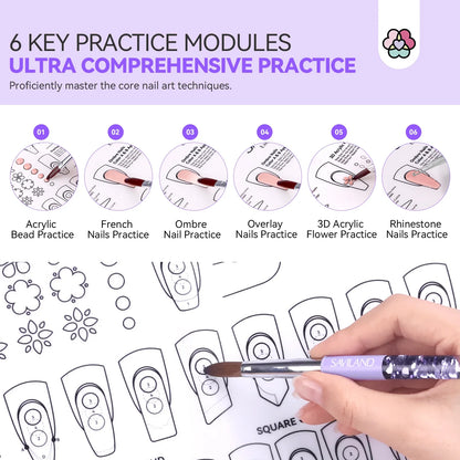 SAVILAND Silicone Nail Practice Mat — Acrylic Nail Art Training Sheet with Washable Table Pad for Skill Enhancement