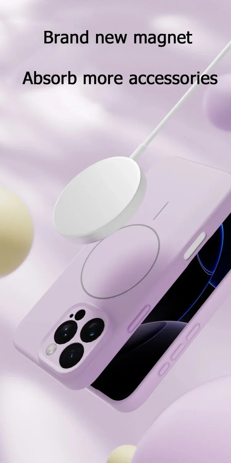 Original Liquid Soft Silicone Magsafe Case — Magnetic Wireless Charging Cover for iPhone 11–16 Pro Max