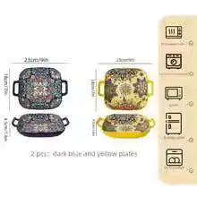 9-Inch Bohemian Style Ceramic Salad Plate with Double Ears — Oven & Microwave Safe Pasta Dish