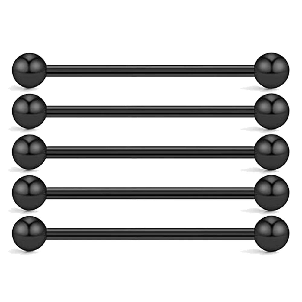 5PCS Titanium Piercing Barbell Set – 14G External Thread Tongue, Industrial, Nipple, Ear Tragus Rings (12–38mm Jewelry)