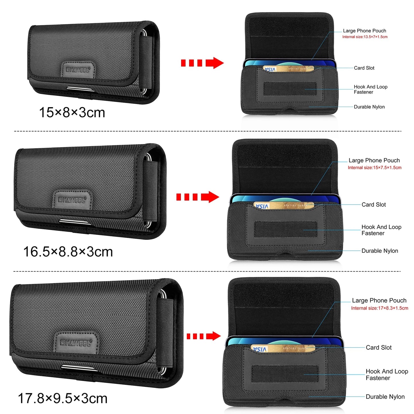HAWEEL Nylon Phone Holster – Belt Clip Pouch for 4.7-6.8 Inch Cell Phones, Waist Bag for iPhone 15/13/12 & Samsung Galaxy