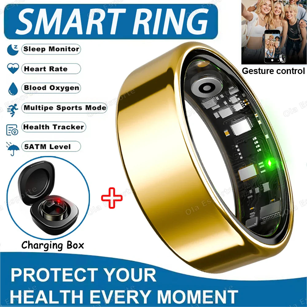 2026 Smart Ring Health Tracker – Heart Rate, Blood Pressure, Sleep & Motion Monitoring IP68 Waterproof Fitness Ring for Men & Women, Holiday Gift Wearable