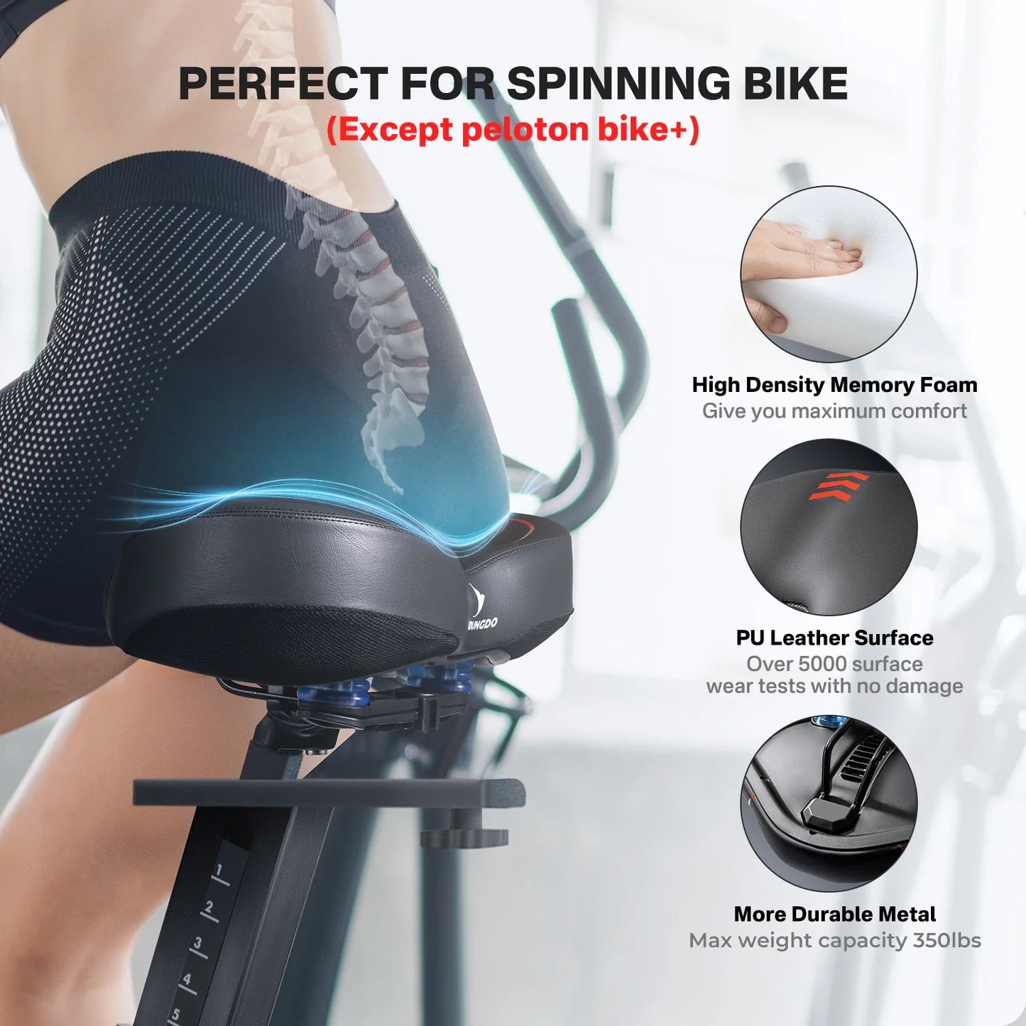 YOUNGDO Noseless Oversize Bike Seat Cushion | Wide Bicycle Saddle for Peloton, Stationary, Ebike & City Bikes