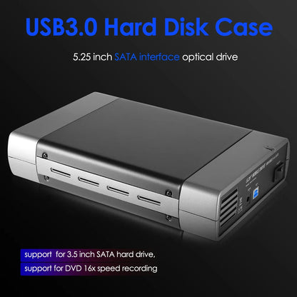 5.25-inch USB 2.0/3.0 SATA External Optical Drive Case – Enclosure Adapter for Windows, Mac & PC