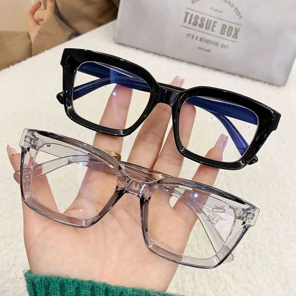 2024 Oversized Square Anti-Blue Light Glasses, Large Frame Myopia Transparent Eyeglasses