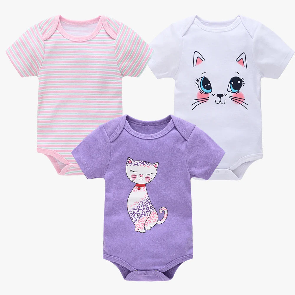 3/6PCS Baby Cotton Bodysuits – Short Sleeve Onesies for Newborns & Toddlers 0-12 Months, Boys & Girls