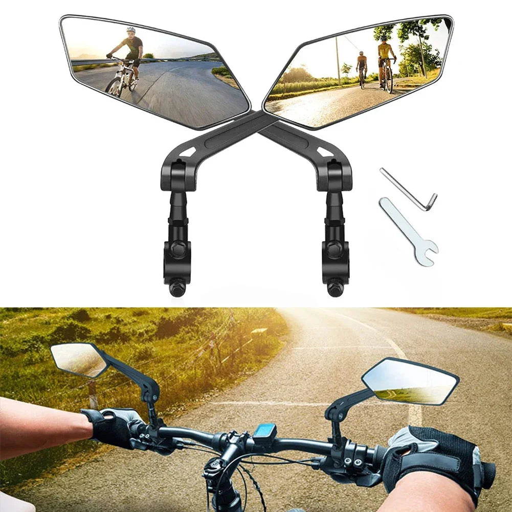Adjustable Bicycle Rear View Mirror – Rotatable Handlebar Reflector with Wide-Angle Back Sight & Installation Tools
