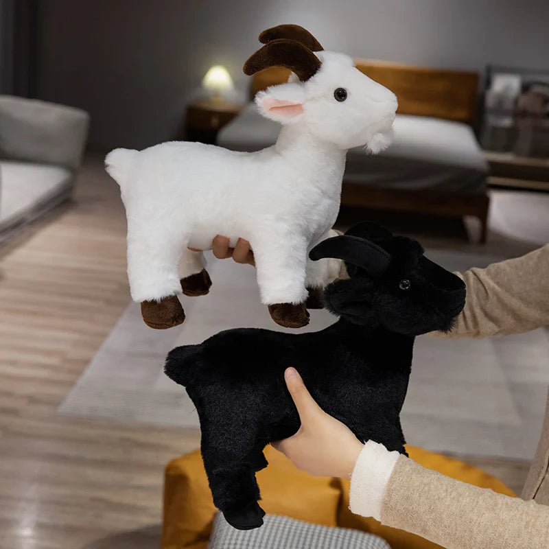 30/40cm Ranch Animal Plush Toy — Soft Lifelike Black & White Goat Simulation Doll, Cute Mountain Animal for Kids, Halloween Gift