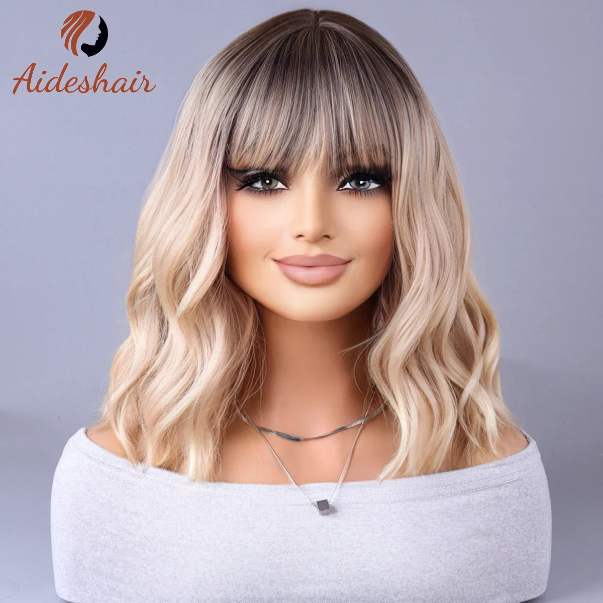 2023 New Synthetic Wig – Internet Celebrity Style with Fringe, Gradual Light Gray European & American Look